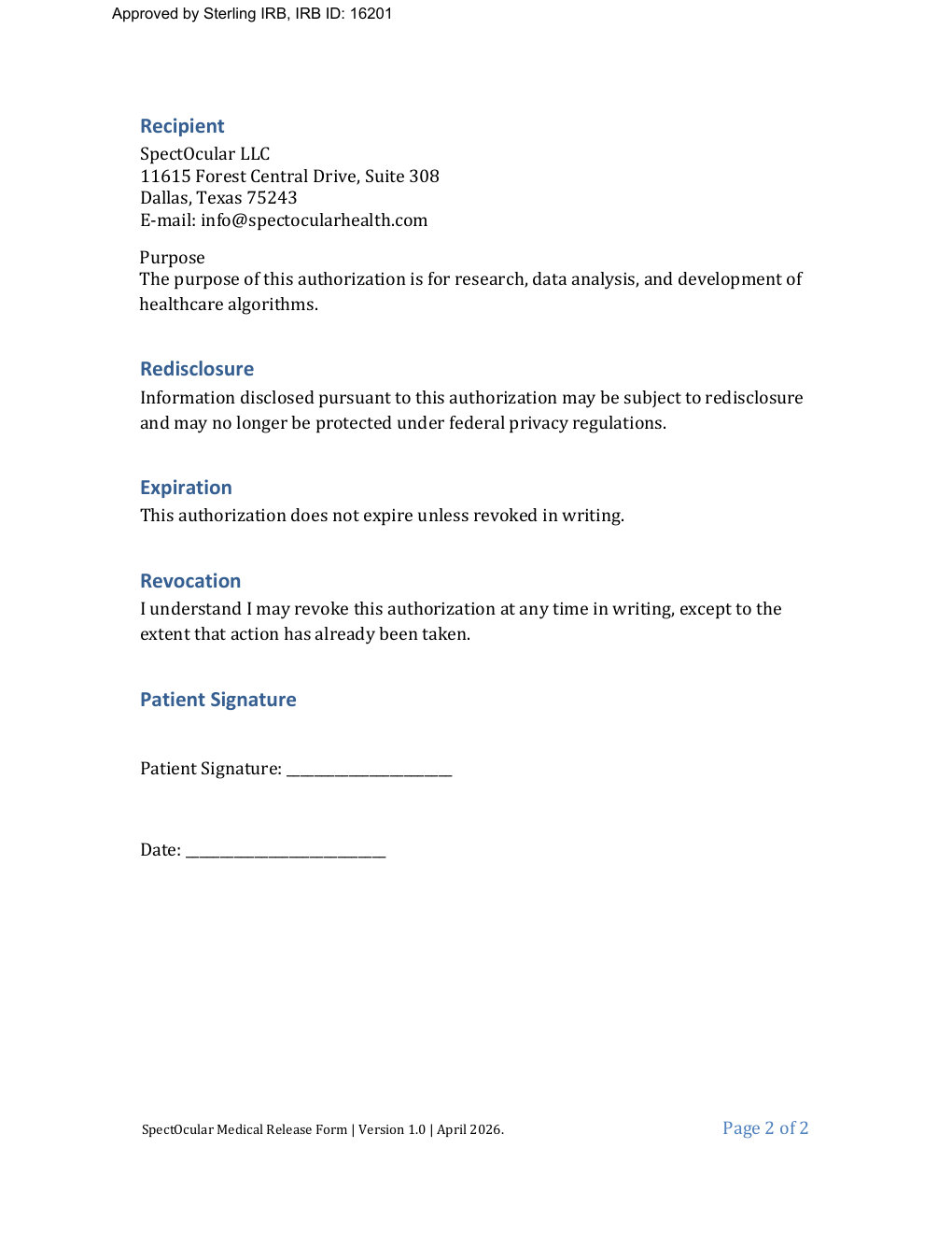 Medical Release page 2 preview