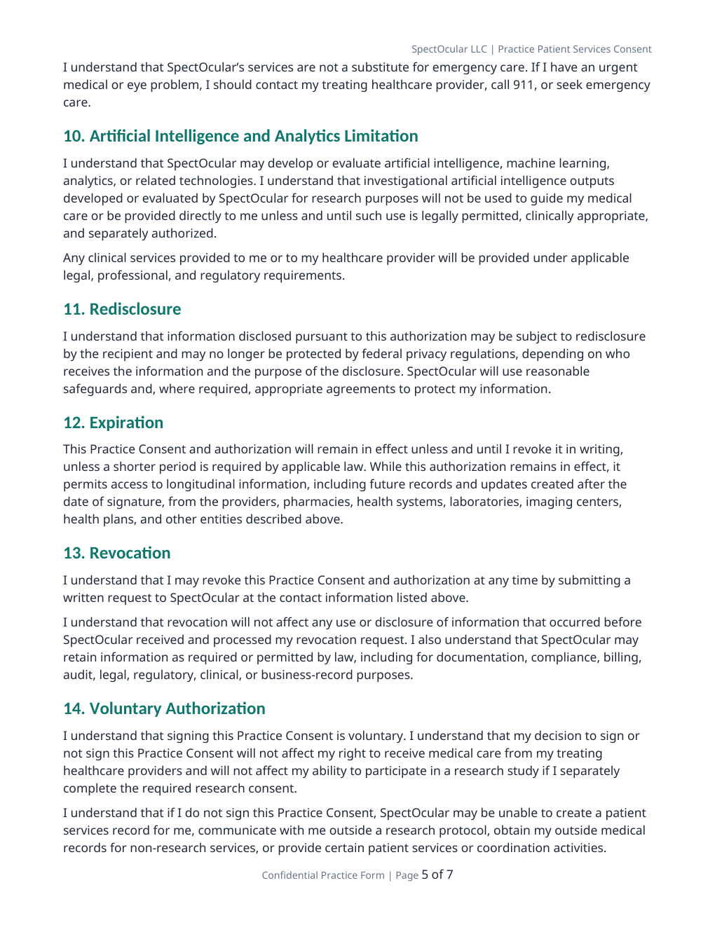 Patient Services Consent page 5 preview