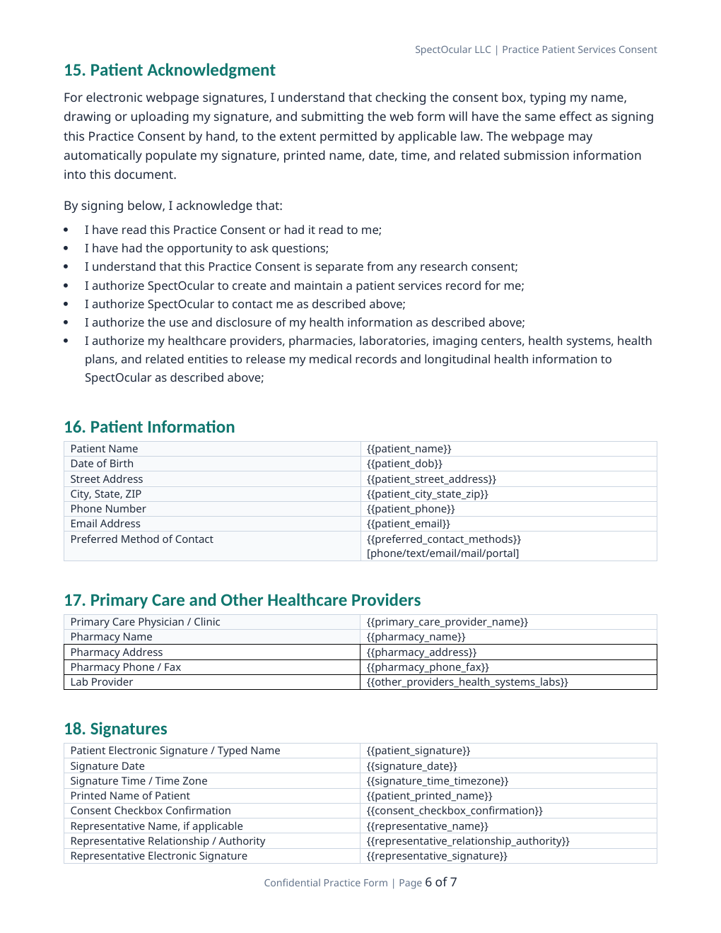 Patient Services Consent page 6 preview
