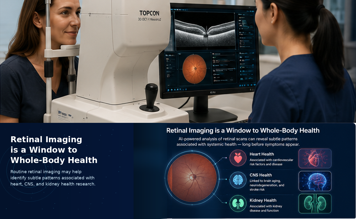 Patient receiving OCT imaging with systemic health research visualization